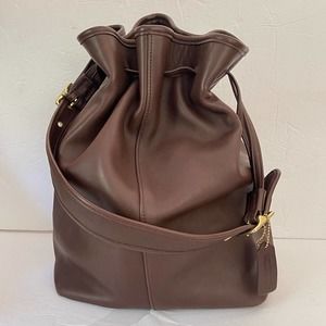 Vintage Coach 9166 Legacy Brown Leather Drawstring Bucket Bag Purse